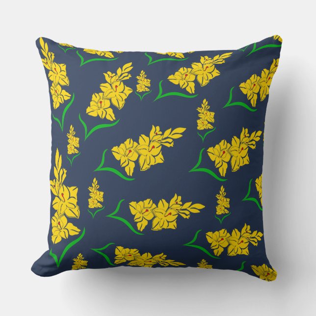 De gele bloesems op Midnight Blue Sierkussen (Voorkant)