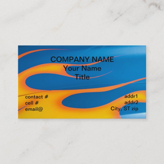 de gele hotrod vlammen op blauw visitekaartje (Voorkant)