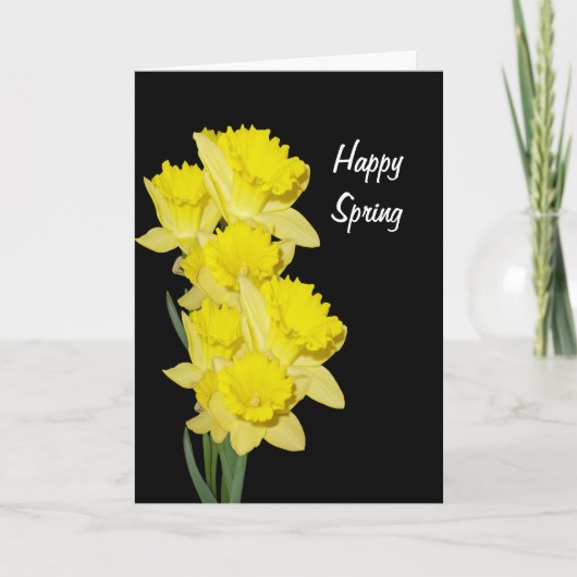 De gele narcissen op zwarte spatie danken u nota bedankkaart (Voorkant)