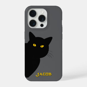De gele ogen zwarte kat begroeting aangepast iPhone 15 pro case