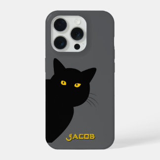 De gele ogen zwarte kat groet je op maat iPhone 15 pro case