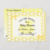 De gele RubberUitnodiging van Duckie Baby'Shower Briefkaart (Voorkant / Achterkant)