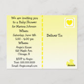 De gele RubberUitnodiging van Duckie Baby'Shower Briefkaart (Achterkant)