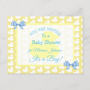 De gele RubberUitnodiging van Duckie Baby'Shower Briefkaart