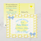 De gele RubberUitnodiging van Duckie Baby'Shower Briefkaart (Voorkant / Achterkant)