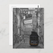 De gele tram van zwart-wit Lissabon Briefkaart (Voorkant / Achterkant)