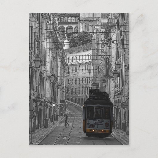 De gele tram van zwart-wit Lissabon Briefkaart (Voorkant)