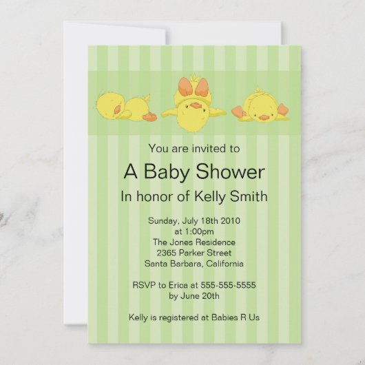 De gele Uitnodiging van het Baby shower van de (Voorkant)