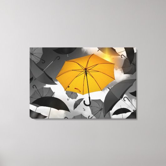De Gele Umbrella onder Gray Umbrella's Canvas Afdruk (Voorkant)