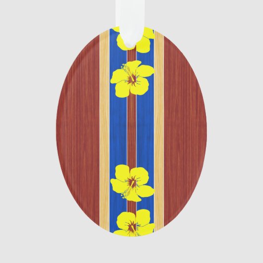 De gele Valse Houten Surfplank van de Hibiscus Ornament (voorkant)