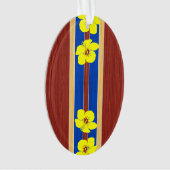 De gele Valse Houten Surfplank van de Hibiscus Ornament (voorkant)