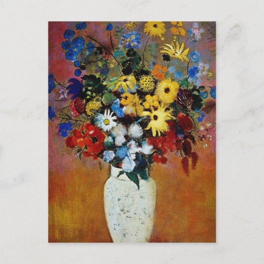 de gele Vase van Bloemen, de bloemen van de Odilon Briefkaart (Voorkant)