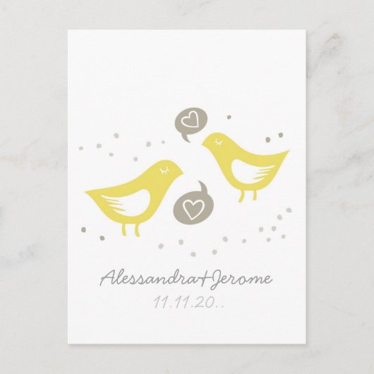 de gele vogels hebben een briefje advieskaart (Voorkant)