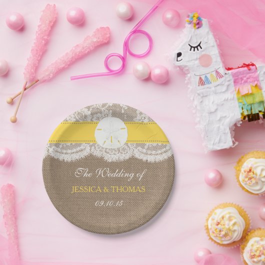 De Gele Zand Dollar Strand Bruiloft Collectie Papieren Bordje (Feest)