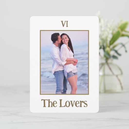 De geliefden Tarot Gold Photo bruiloft uitnodiging (Staand voorkant)