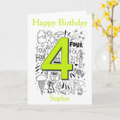 de gelukkige 4de verjaardag van de douanenaam groe kaart (Gele Bloem)