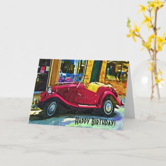 De gelukkige Auto van Oldtimer van de Verjaardag Kaart (Gele Bloem)