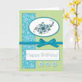 De gelukkige Blauwgroen Bloem van de Verjaardag Kaart (Gele Bloem)