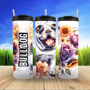 De gelukkige bloemenhaven van Bulldog Thermosbeker