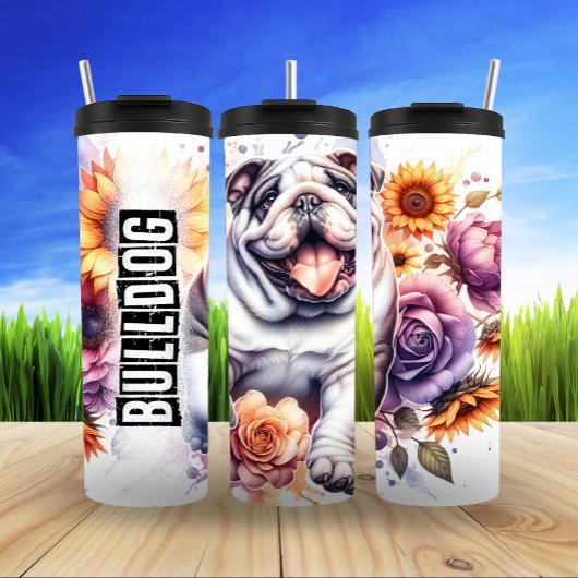 De gelukkige bloemenhaven van Bulldog Thermosbeker