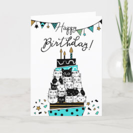 De gelukkige Cake van de Kat van de Verjaardag & Kaart
