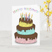 De gelukkige Cake van de Verjaardag met Kaarsen Kaart (Gele Bloem)