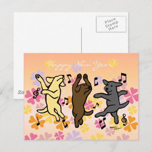 De gelukkige Dansende Cartoon van het Trio van Feestdagenkaart (Voorkant / Achterkant)