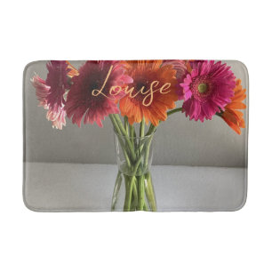 De gelukkige Gerbera Kleurrijke Bloem +Custom Naam Badmat