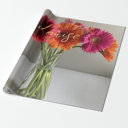 De gelukkige Gerbera Kleurrijke Bloem +Custom Naam Cadeaupapier (Uitgerold)