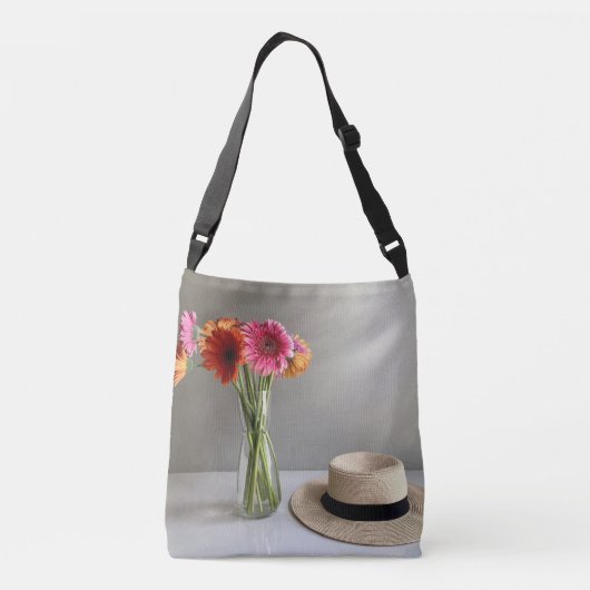 De gelukkige Gerbera Kleurrijke Bloem +Custom Naam Crossbody Tas (Achterkant)