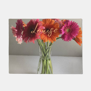 De gelukkige Gerbera Kleurrijke Bloem +Custom Naam Deurmat
