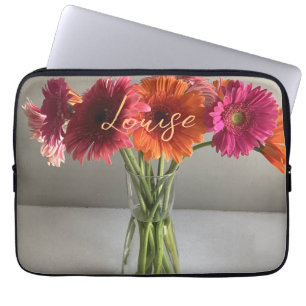 De gelukkige Gerbera Kleurrijke Bloem +Custom Naam Laptop Sleeve