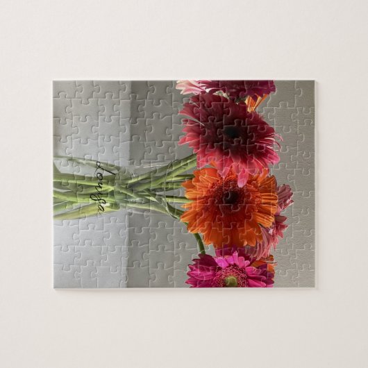 De gelukkige Gerbera Kleurrijke Bloem +Custom Naam Legpuzzel (Horizontaal)