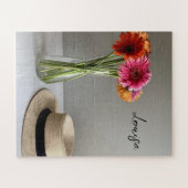 De gelukkige Gerbera Kleurrijke Bloem +Custom Naam Legpuzzel (Horizontaal)