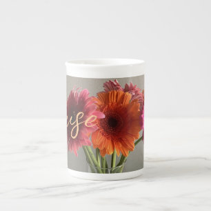 De gelukkige Gerbera Kleurrijke Bloem +Custom Naam Porselein Kop