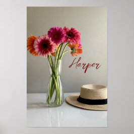De gelukkige Gerbera Kleurrijke Bloem +Custom Naam Poster