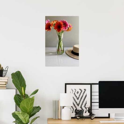 De gelukkige Gerbera Kleurrijke Bloem +Custom Naam Poster (Thuiskantoor)
