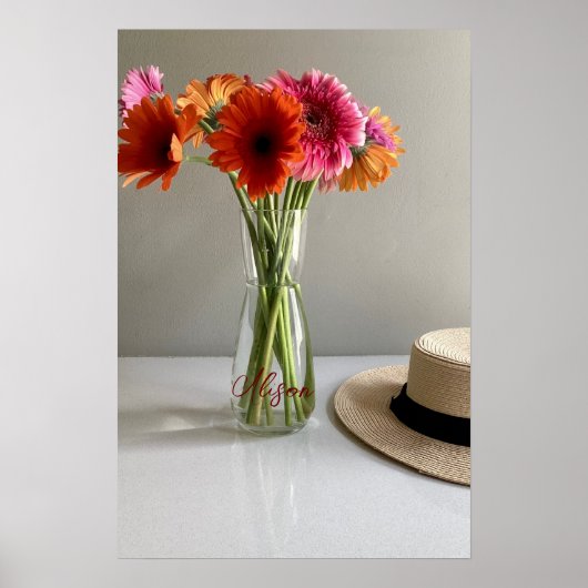 De gelukkige Gerbera Kleurrijke Bloem +Custom Naam Poster (Voorkant)