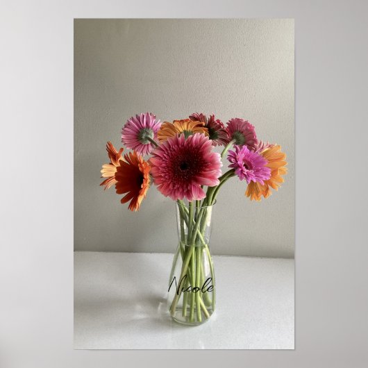 De gelukkige Gerbera Kleurrijke Bloem +Custom Naam Poster (Voorkant)
