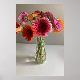De gelukkige Gerbera Kleurrijke Bloem +Custom Naam Poster