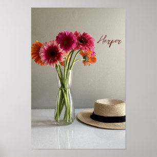 De gelukkige Gerbera Kleurrijke Bloem +Custom Naam Poster