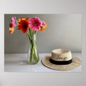 De gelukkige Gerbera Kleurrijke Bloem +Custom Naam Poster (Voorkant)