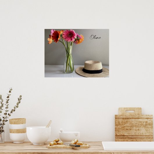 De gelukkige Gerbera Kleurrijke Bloem +Custom Naam Poster (Keuken)