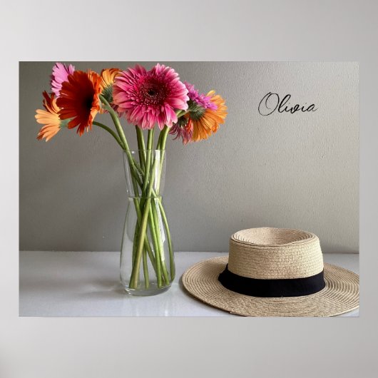 De gelukkige Gerbera Kleurrijke Bloem +Custom Naam Poster (Voorkant)