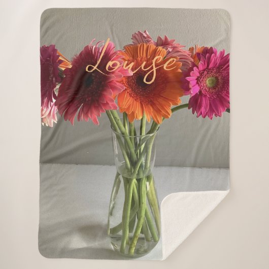 De gelukkige Gerbera Kleurrijke Bloem +Custom Naam Sherpa Deken (Voorkant)