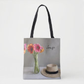 De gelukkige Gerbera Kleurrijke Bloem +Custom Naam Tote Bag (Voorkant)