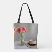 De gelukkige Gerbera Kleurrijke Bloem +Custom Naam Tote Bag (Achterkant)