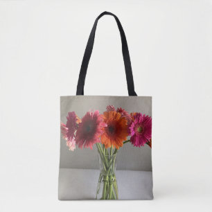 De gelukkige Gerbera Kleurrijke Bloem +Custom Naam Tote Bag