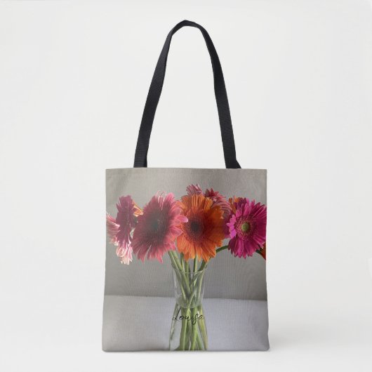 De gelukkige Gerbera Kleurrijke Bloem +Custom Naam Tote Bag (Voorkant)