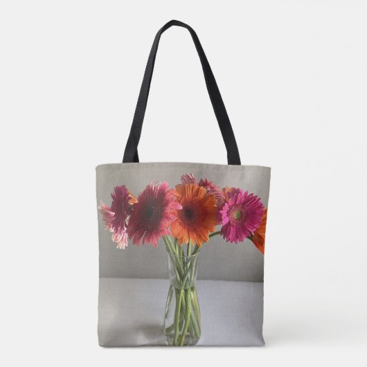 De gelukkige Gerbera Kleurrijke Bloem +Custom Naam Tote Bag (Achterkant)